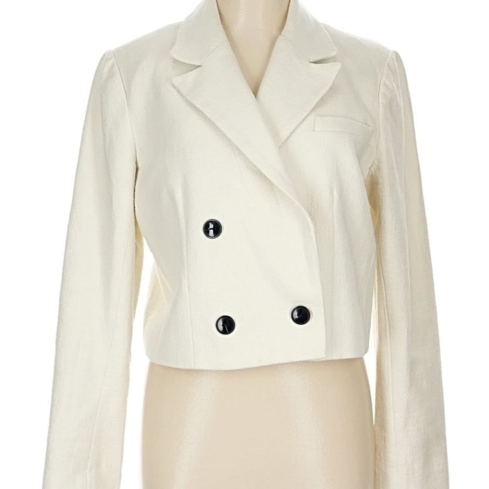 Anthropologie Cream Double-Breasted Blazer